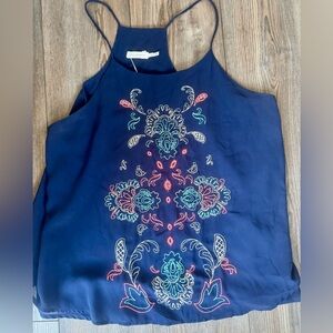 Blu Pepper Navy Embroidered Floral Paisley Camisole Blouse tank